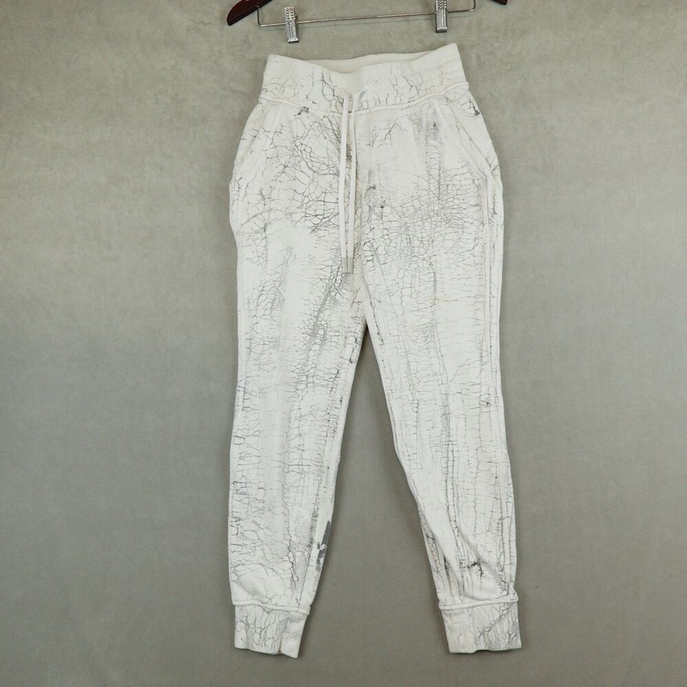 Lululemon Warm Down Jogger Pants Thread Dye White Black Size 2 Cotton Terry